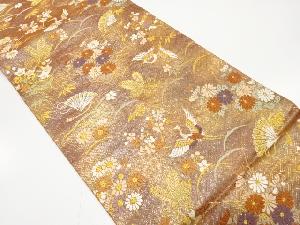 佐賀錦　鶴に松竹梅・菊・桧扇模様織り出し　袋帯